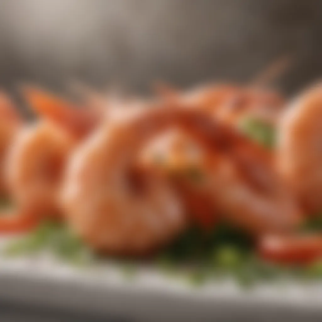 Exquisite shrimp presentation with herb garnish