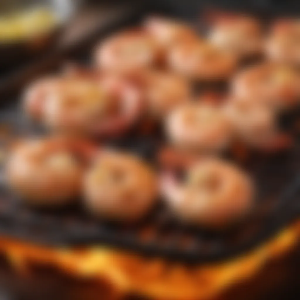 Sizzling shrimp on a hot grilling pan