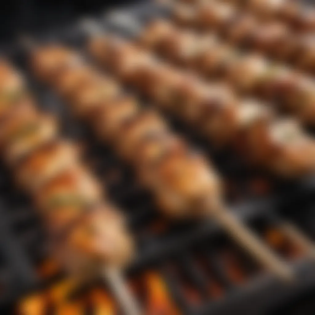 Marinated Chicken Skewers on Charcoal Grill