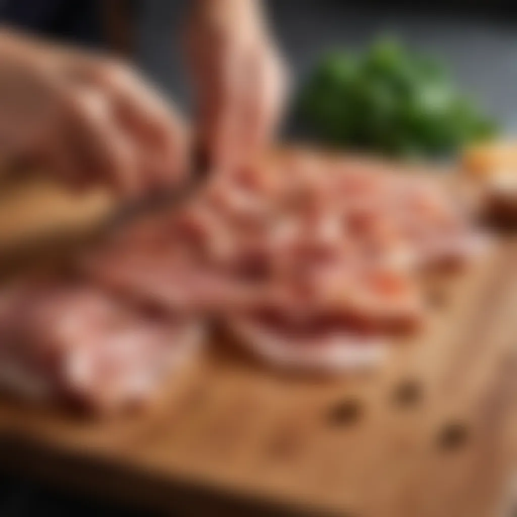 Exquisite pancetta slices on a wooden cutting board