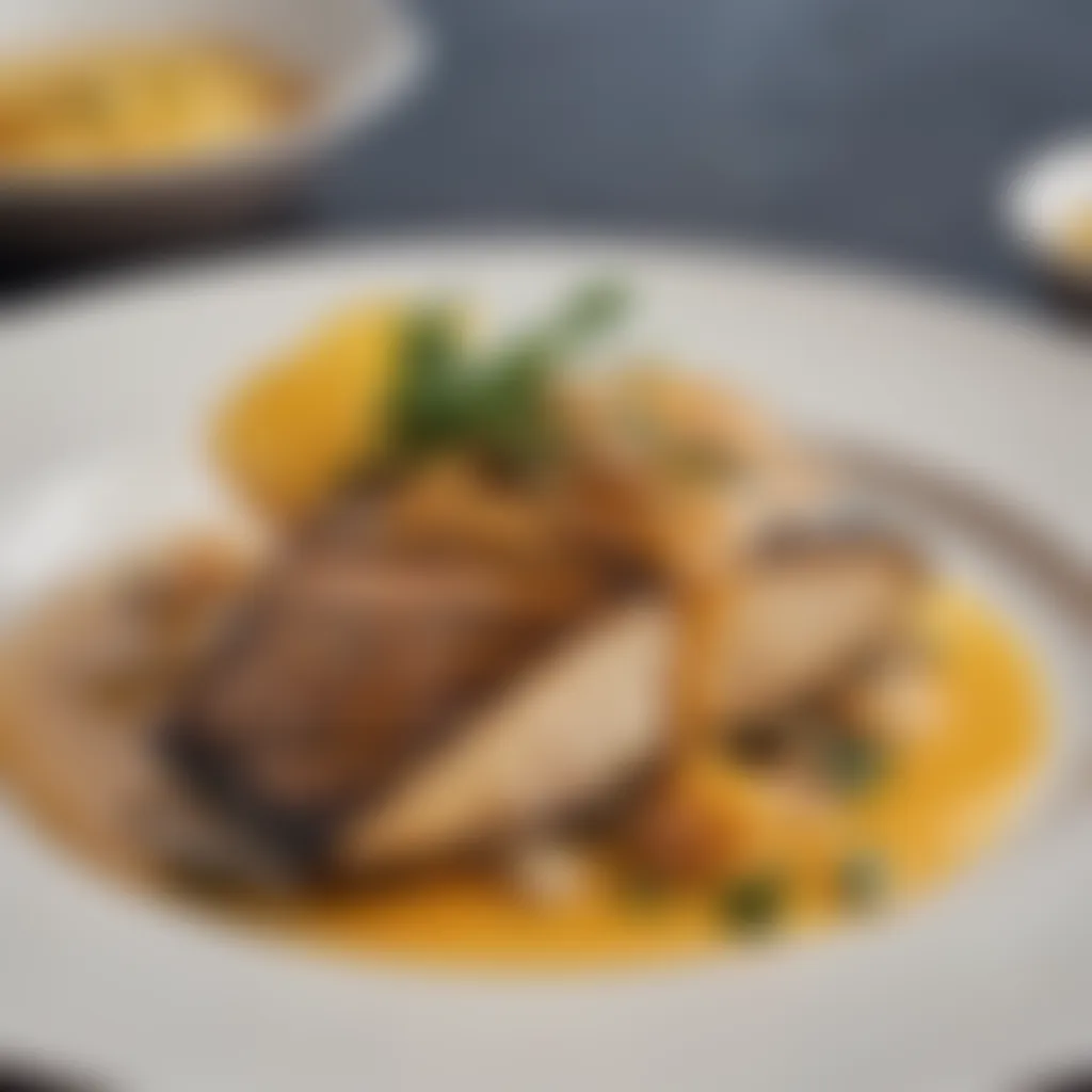 Grilled bangus with citrus sauce Gourmet plating of grilled bangus with zesty citrus sauce