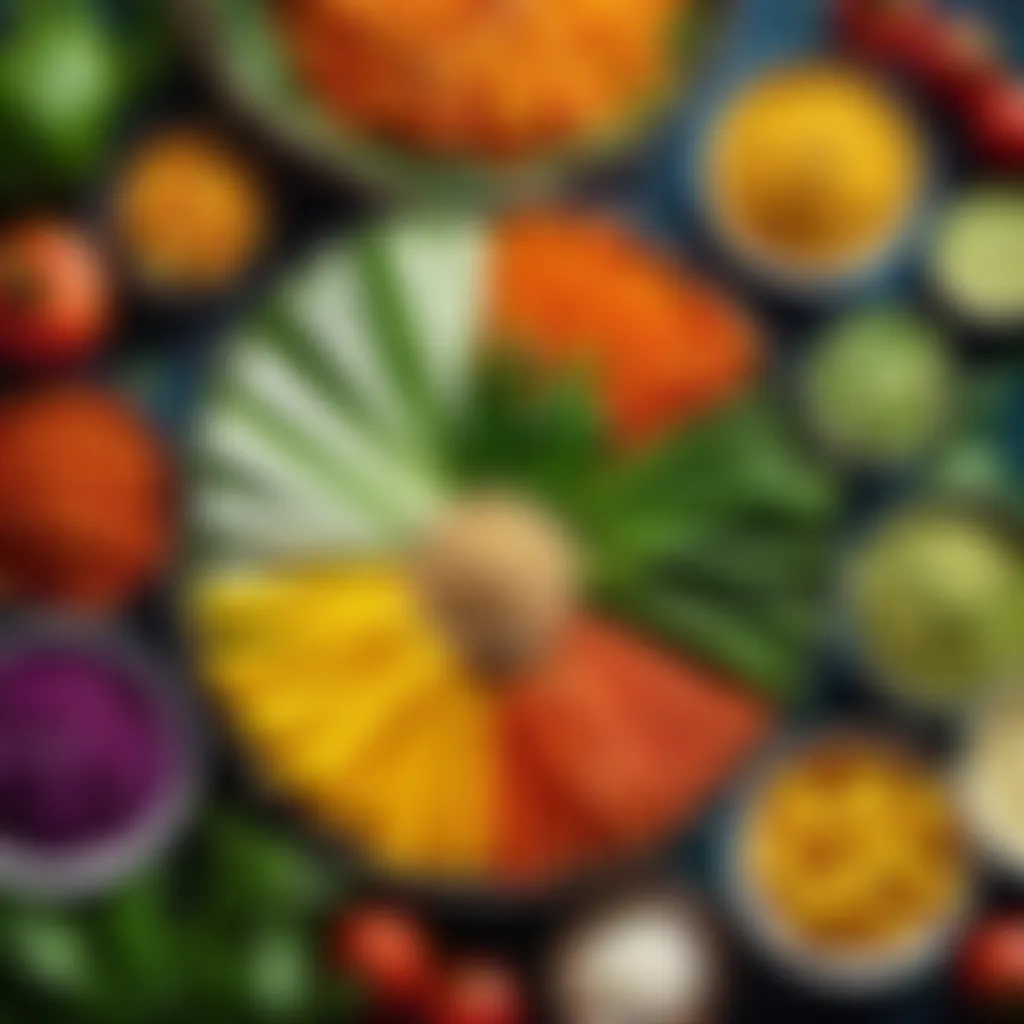 Colorful array of Tamil vegetable ingredients