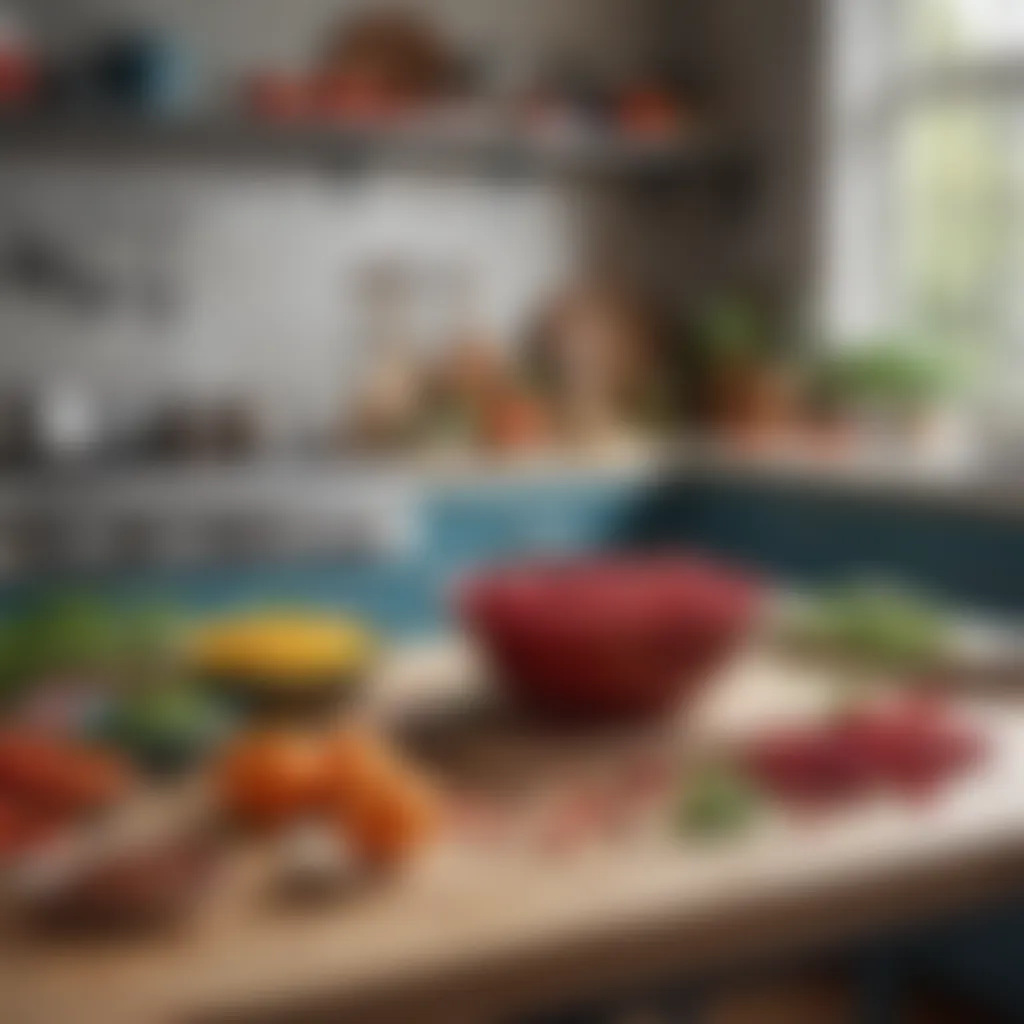 Creative Culinary Tools and Fresh Ingredients A vibrant kitchen scene highlighting fresh ingredients and creative culinary tools