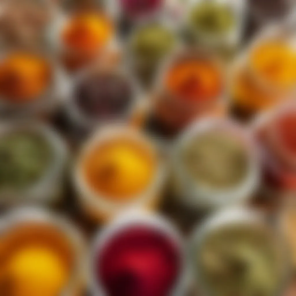 Colorful spices and seasonings in glass jars