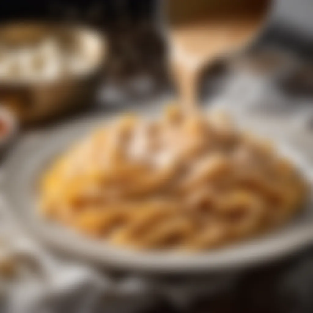 Evaporated milk being used in a creamy pasta sauce