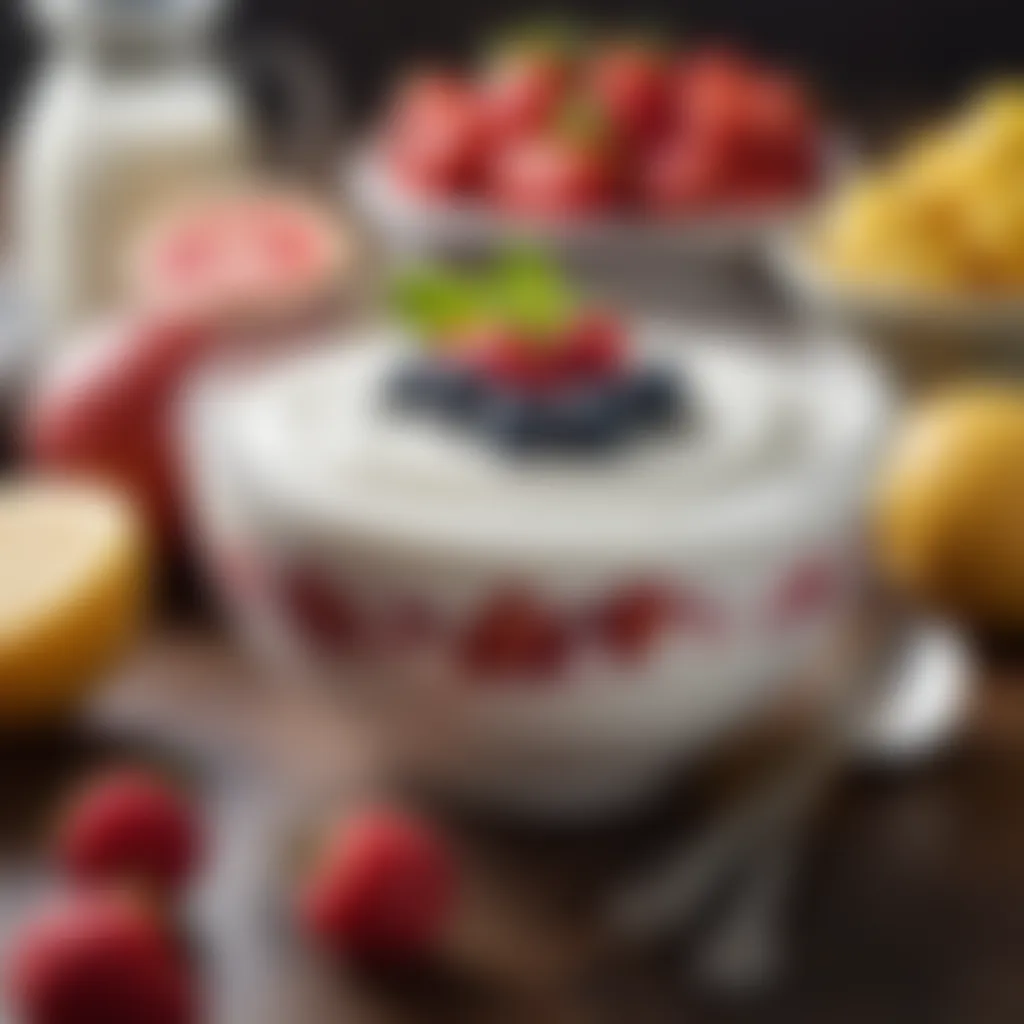 A bowl filled with creamy yogurt topped with fresh fruits