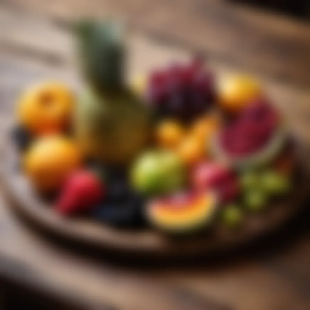 Platter of exotic fruits on a rustic table