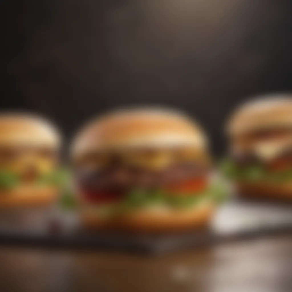 An artistic representation showcasing modern gourmet burger patties with unique toppings