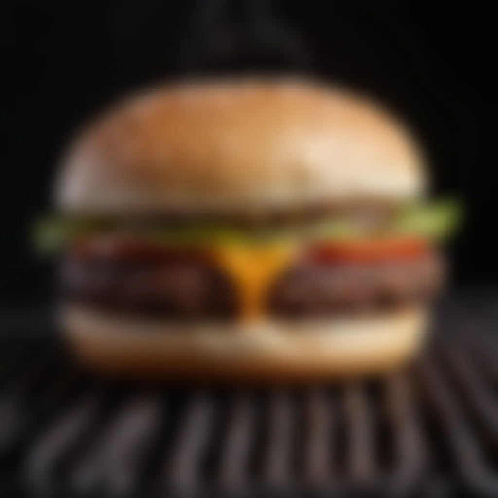 A close-up of a perfectly cooked burger patty on a grill