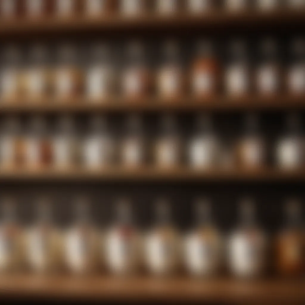 A selection of coconut-flavored spirits lined up on a bar shelf.