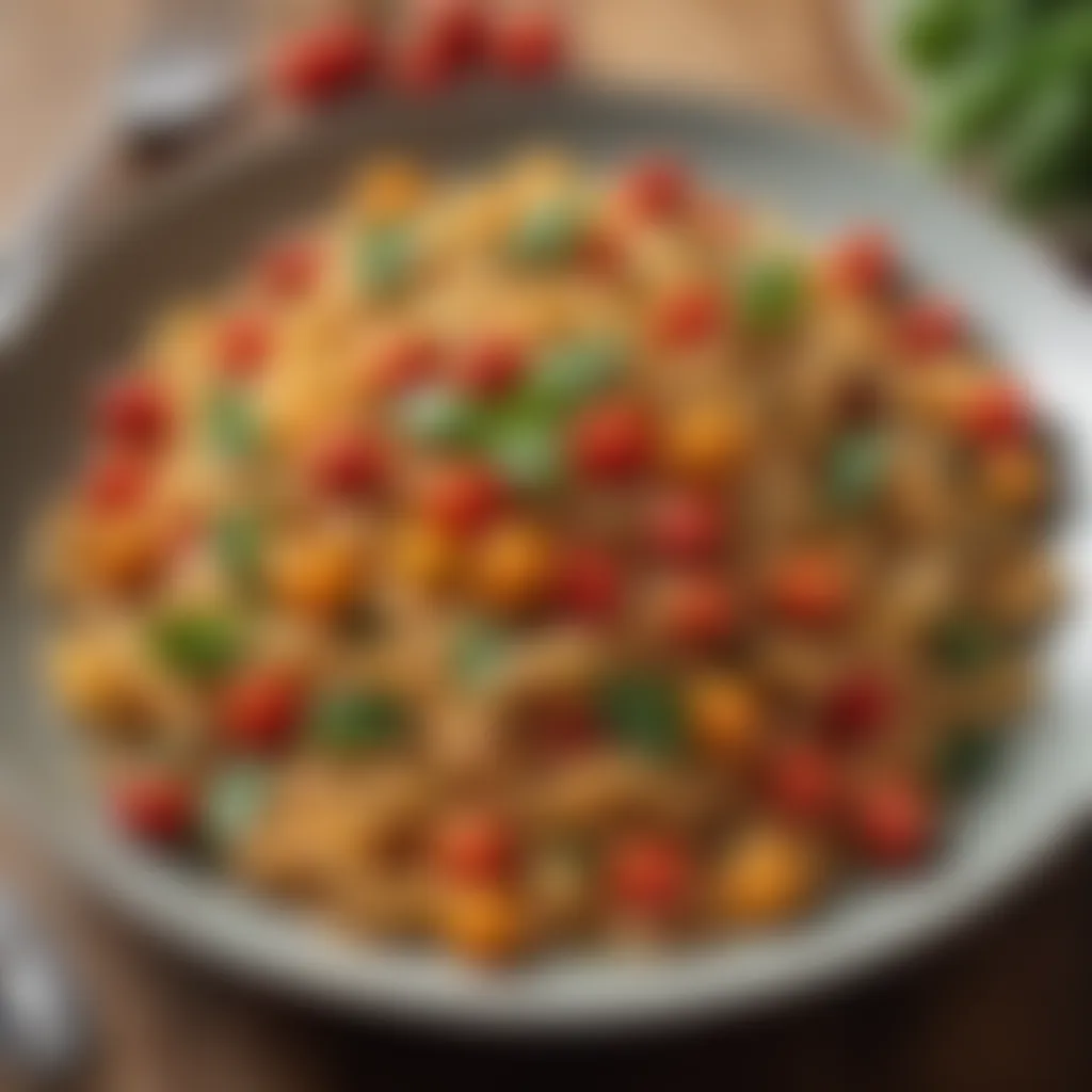 A plate of lentil pasta garnished with cherry tomatoes and basil, highlighting a protein-rich option