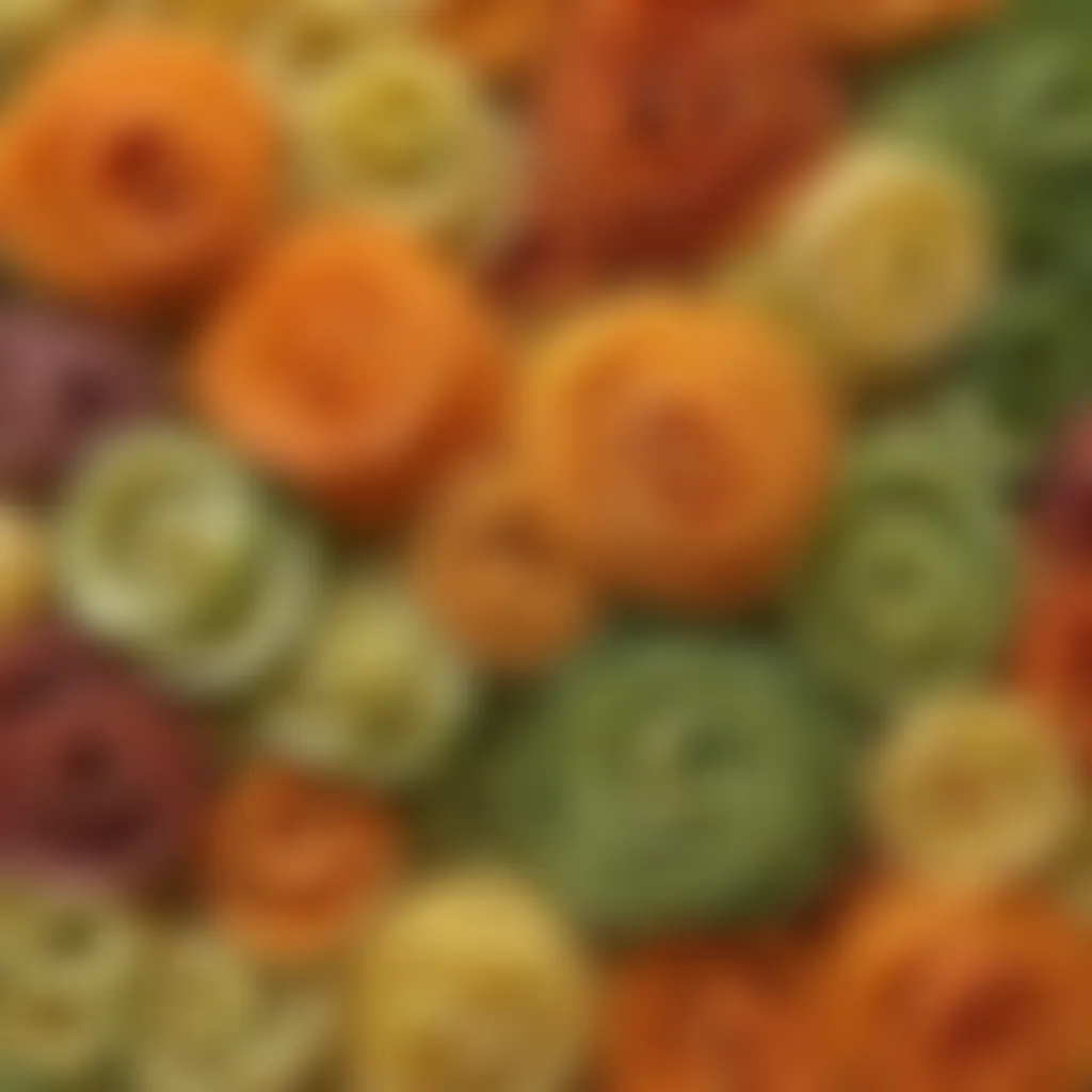 An array of colorful vegetable spirals showcasing zucchini and carrots as pasta alternatives