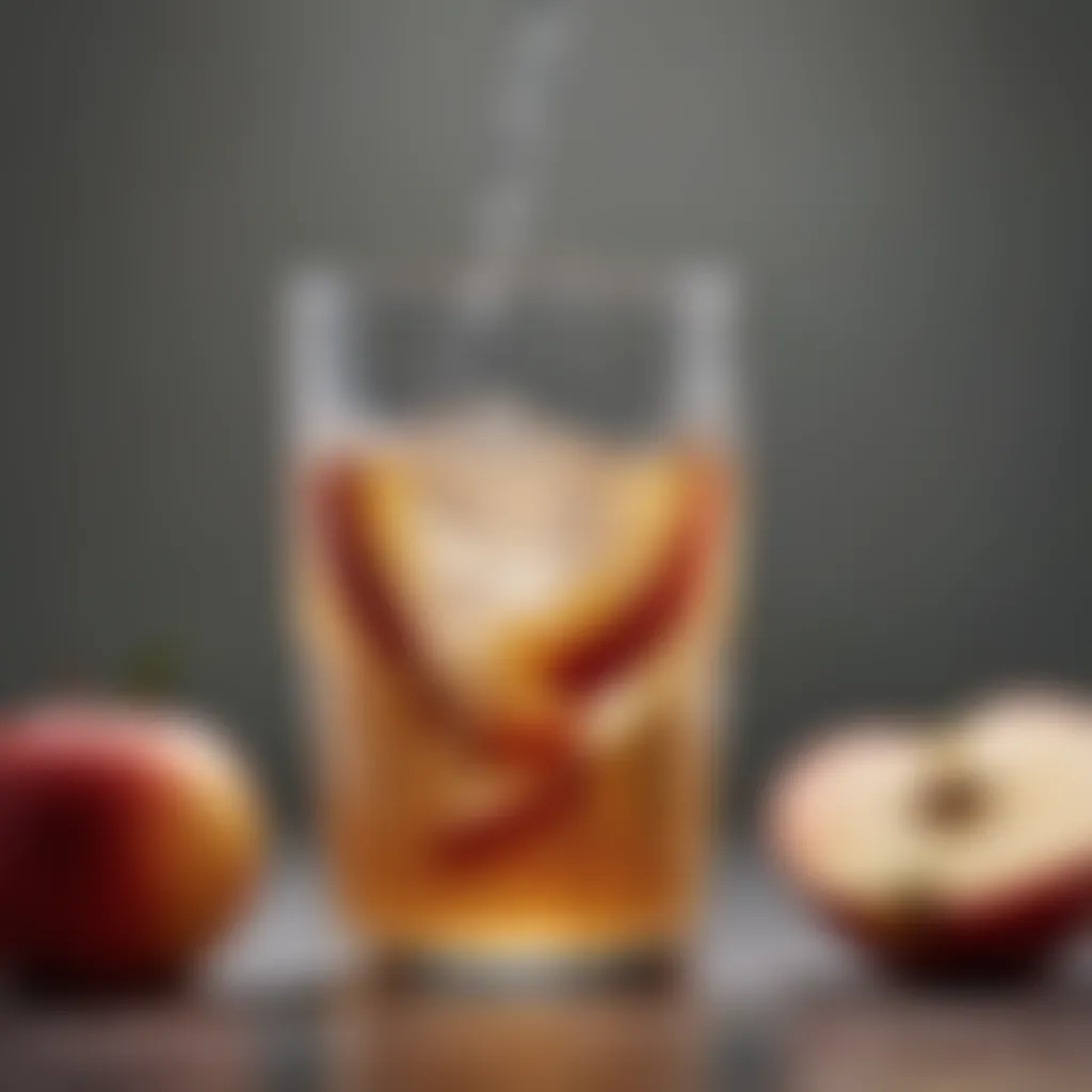 A refreshing glass of apple cider sparkling water garnished with slices of apple