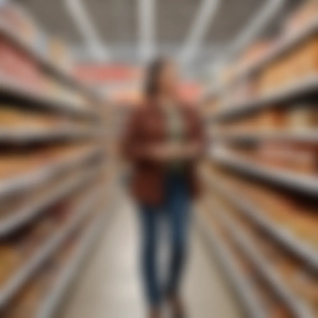 A shopper examining Atkins dessert options in the Walmart aisle