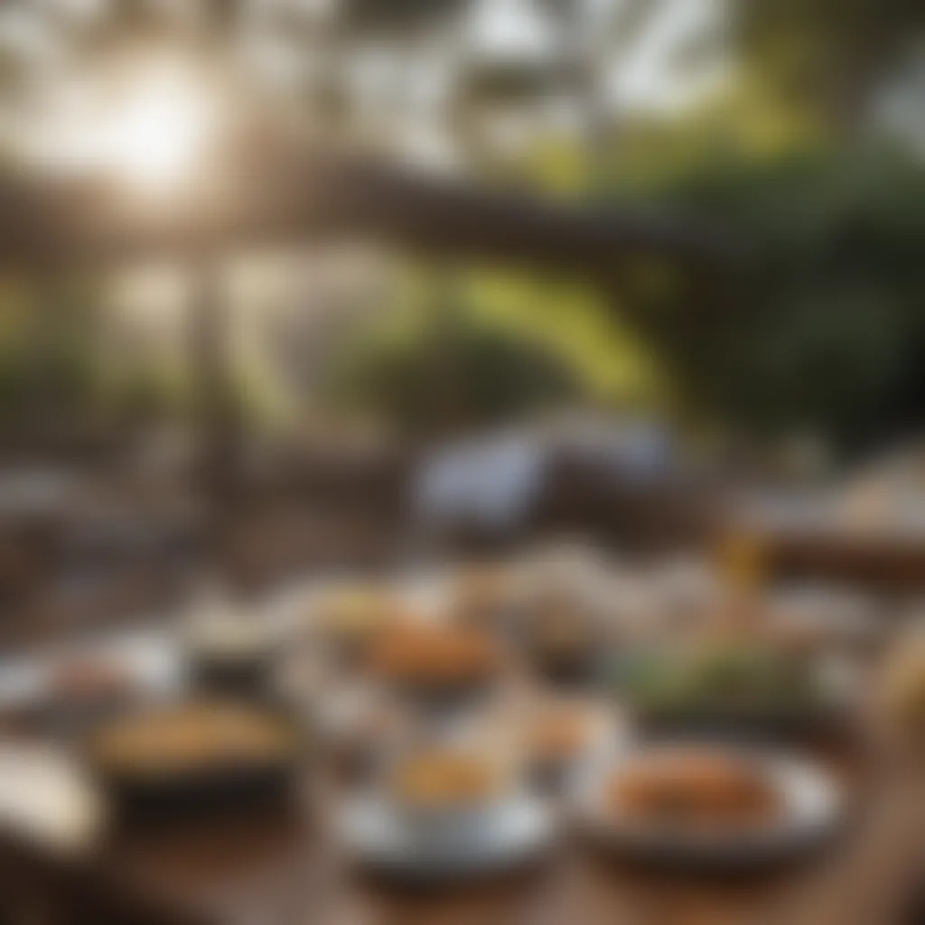 Outdoor Dining with Regional Dishes An inviting outdoor dining setting featuring various regional Australian dishes.
