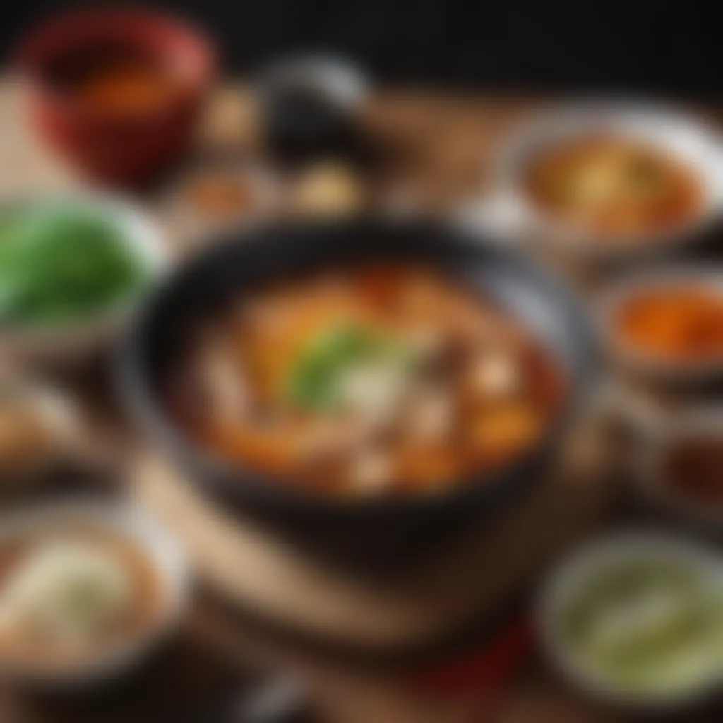 Aromatic bowl of hot and sour soup with assorted ingredients