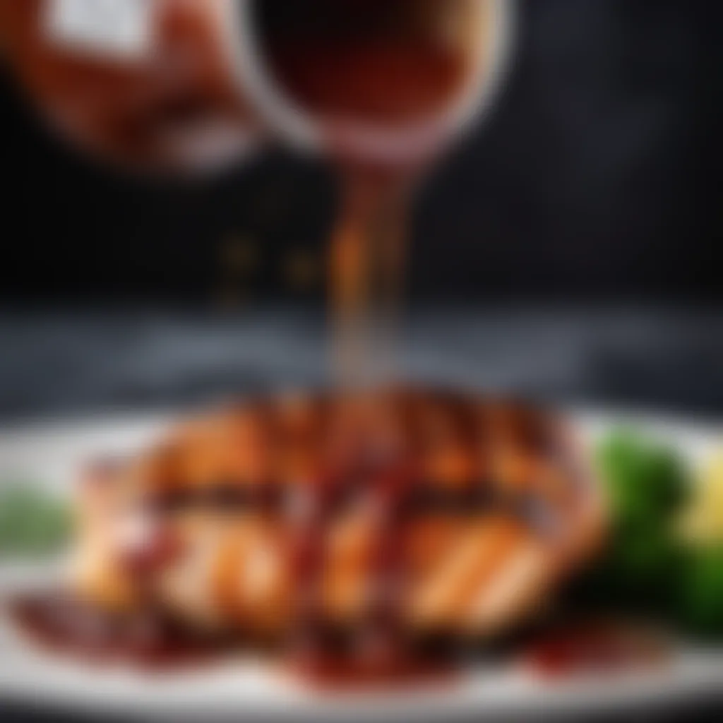 Tangy BBQ sauce drizzled over a sizzling grilled chicken breast