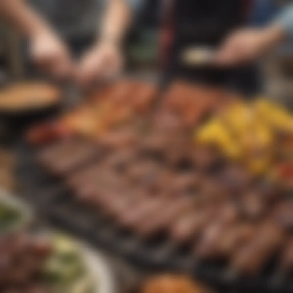 A vibrant community event centered around BBQ cooking