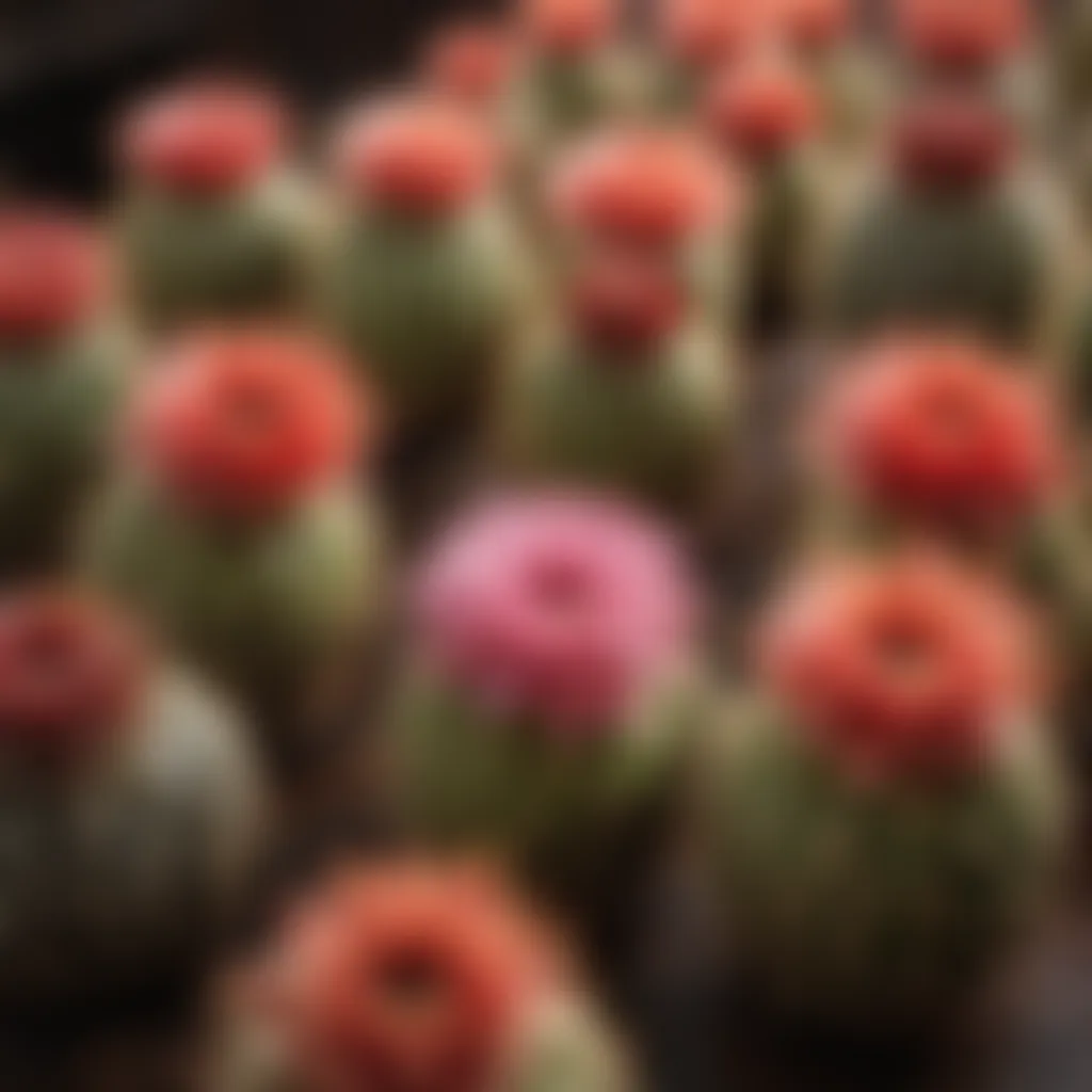 A vibrant display of various cactus fruits