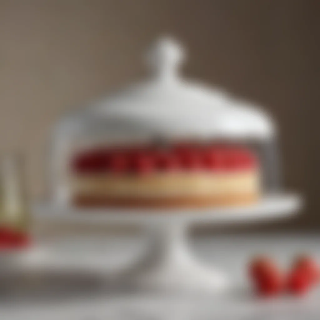 Vintage porcelain cake stand with dome, emphasizing timeless elegance