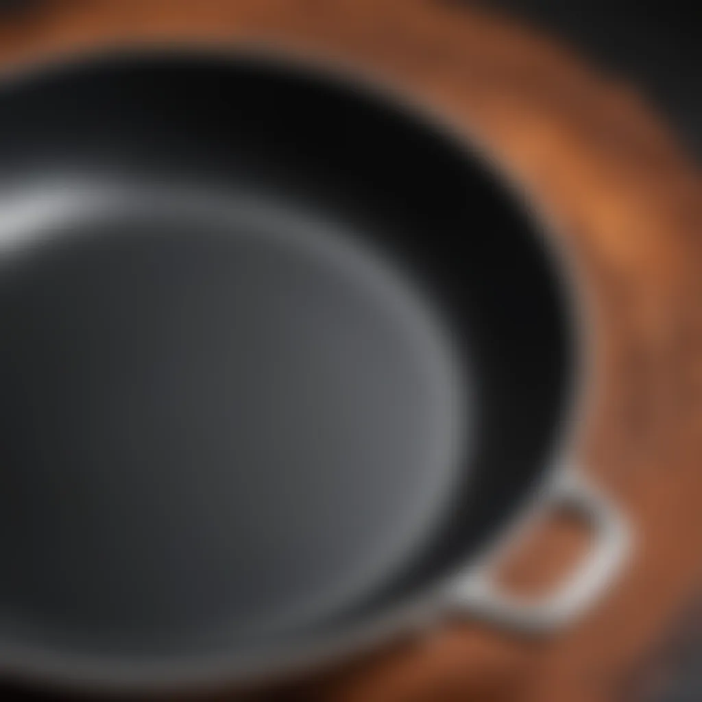 Close-up of a ceramic coated frying pan showcasing its glossy surface.