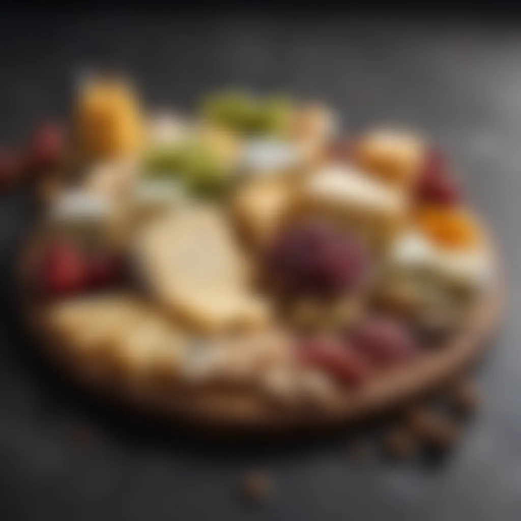 An elegant cheese platter showcasing a variety of cheeses and accompaniments.