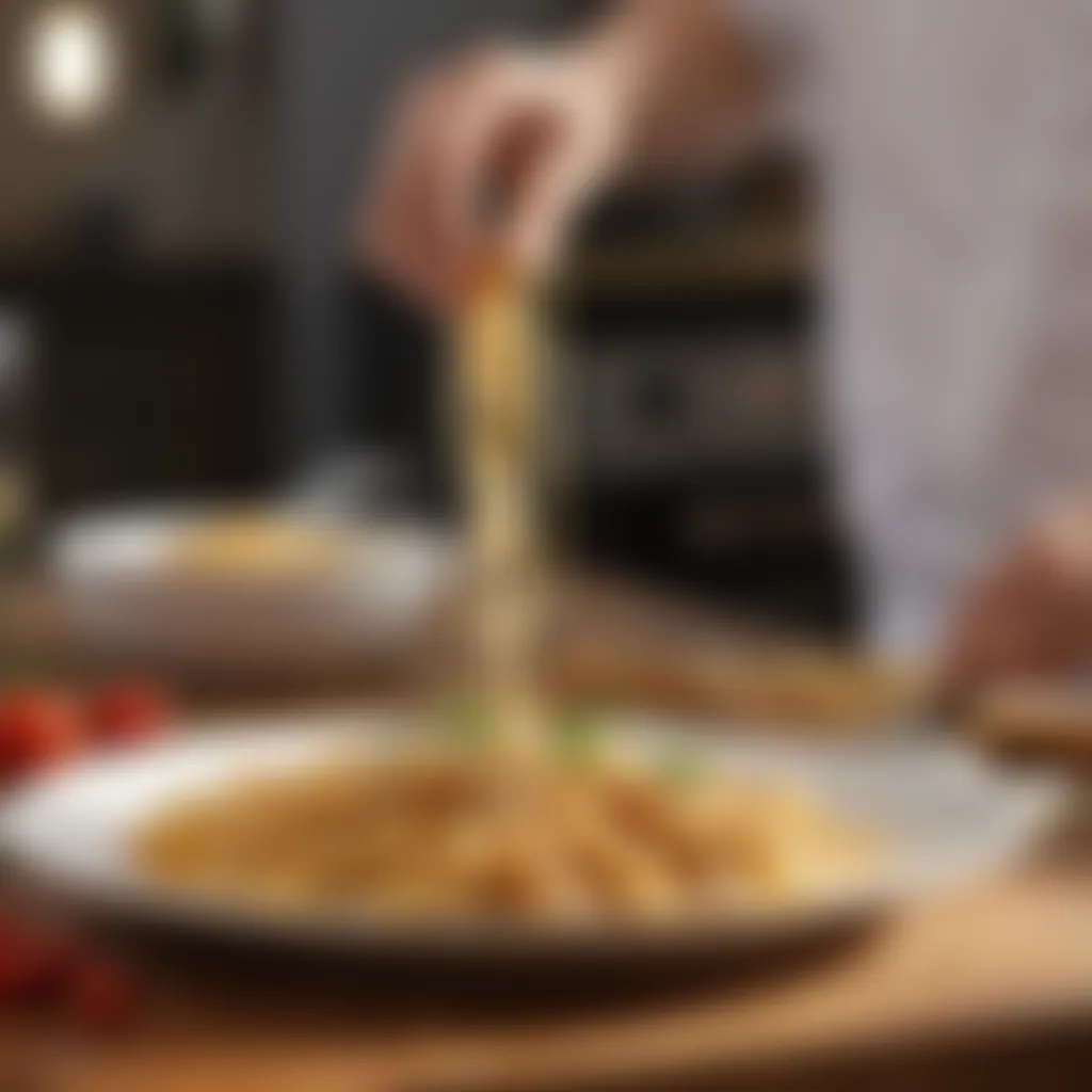 Cook demonstrating innovative techniques for preparing chickpea penne