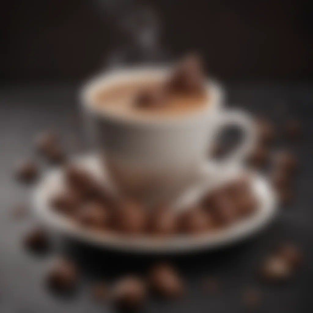 The Perfect Harmony of Coffee and Chocolate A steaming cup of coffee next to a bowl of Hershey Kisses, illustrating the perfect pairing.