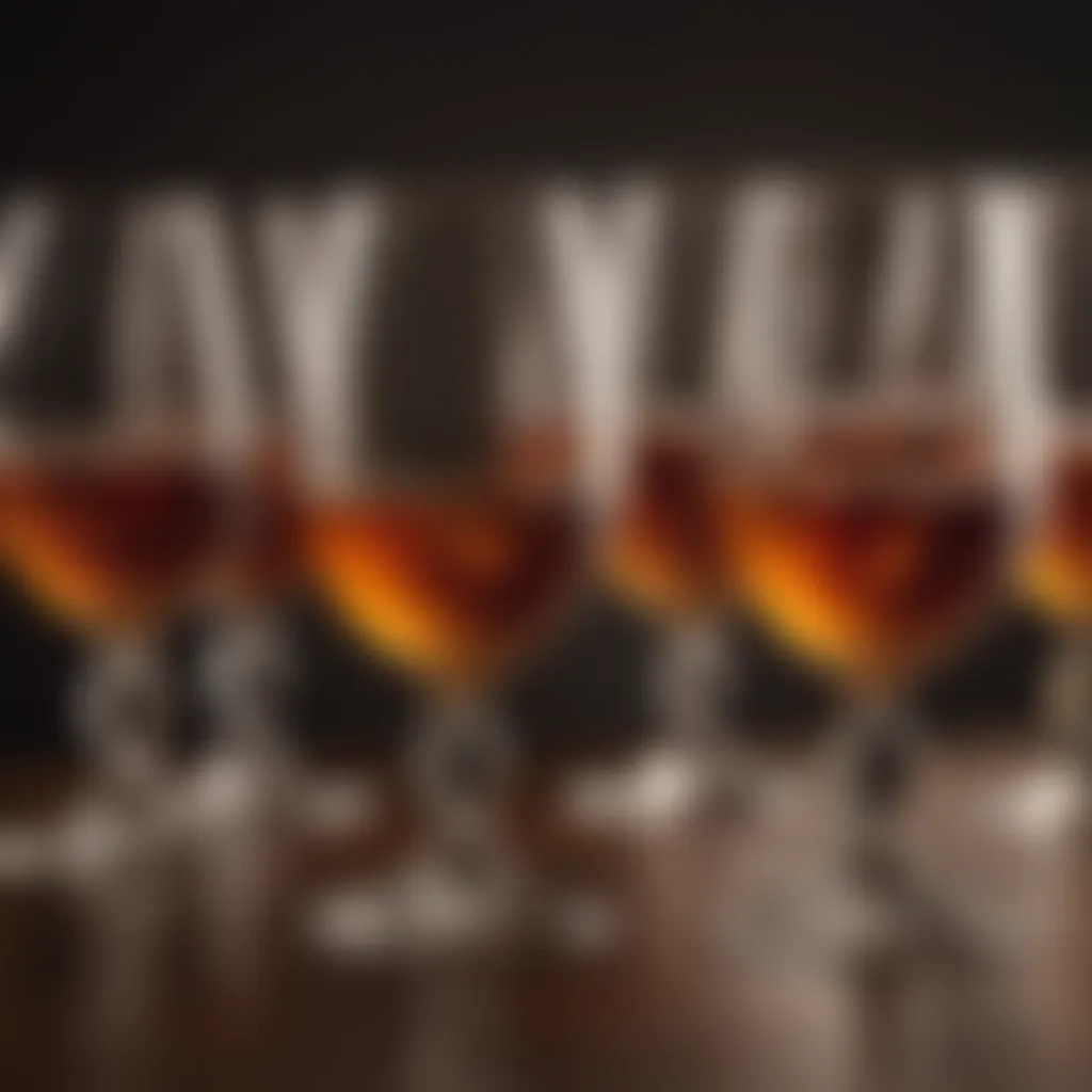 Rich flavors of various spirits in glasses