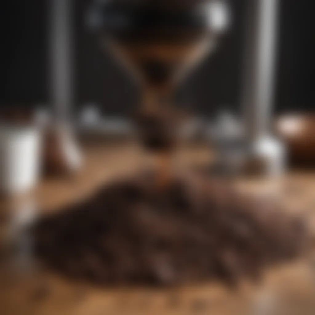 Close-up of coffee grounds and brewing equipment