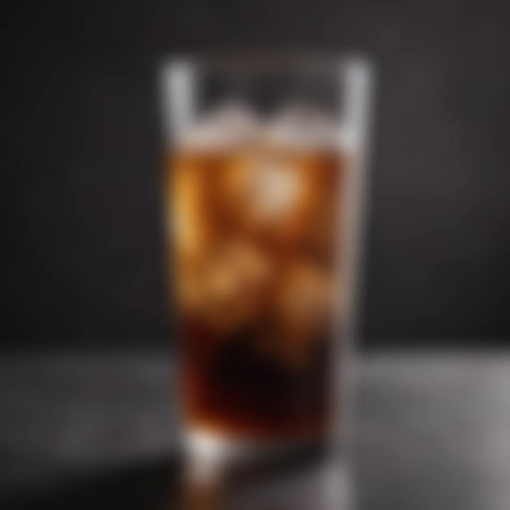 Elegant glass of cold brew coffee with ice cubes