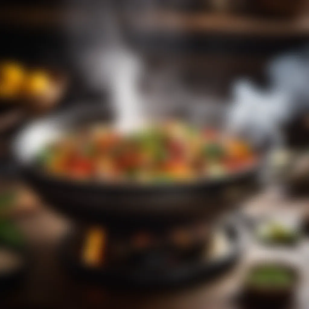 Sizzling wok with aromatic steam