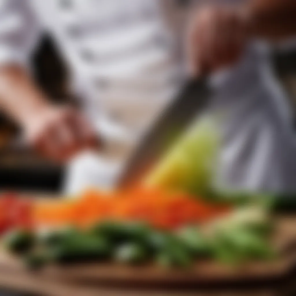 Precision Symphony of Ingredients Chef's knife finely chopping vegetables