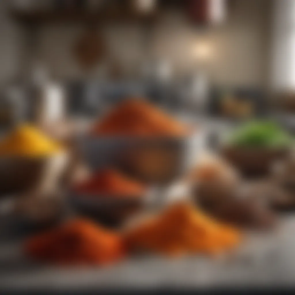 A vibrant array of colorful spices in a South African kitchen