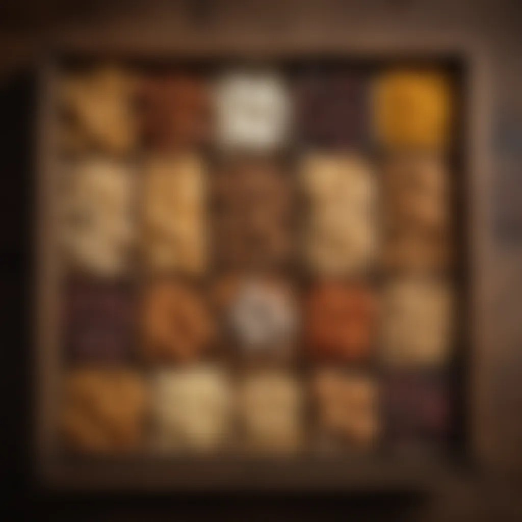 An assortment of traditional snacks from various regions displayed in a rustic wooden box