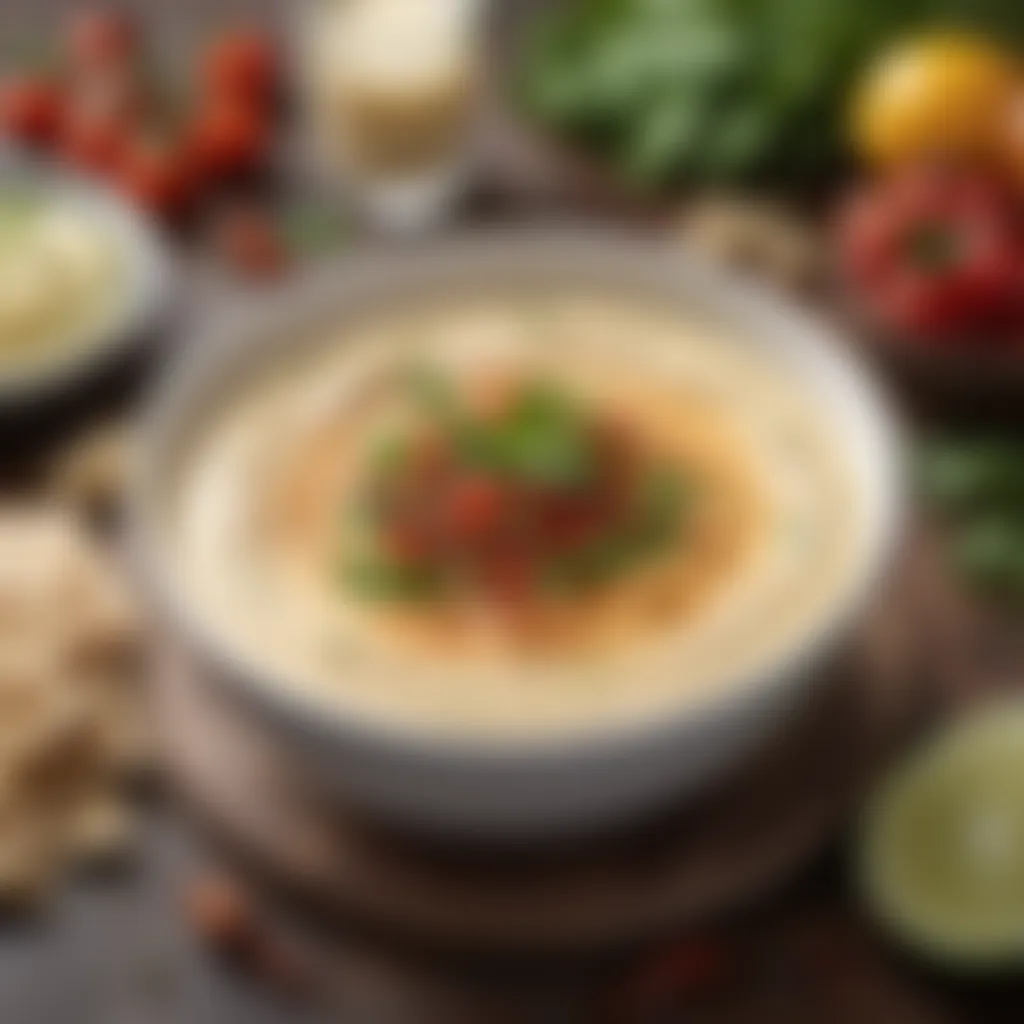 Hummus: A Flavorful Dairy-Free Substitute A beautiful spread of hummus with herbs and spices for added flavor