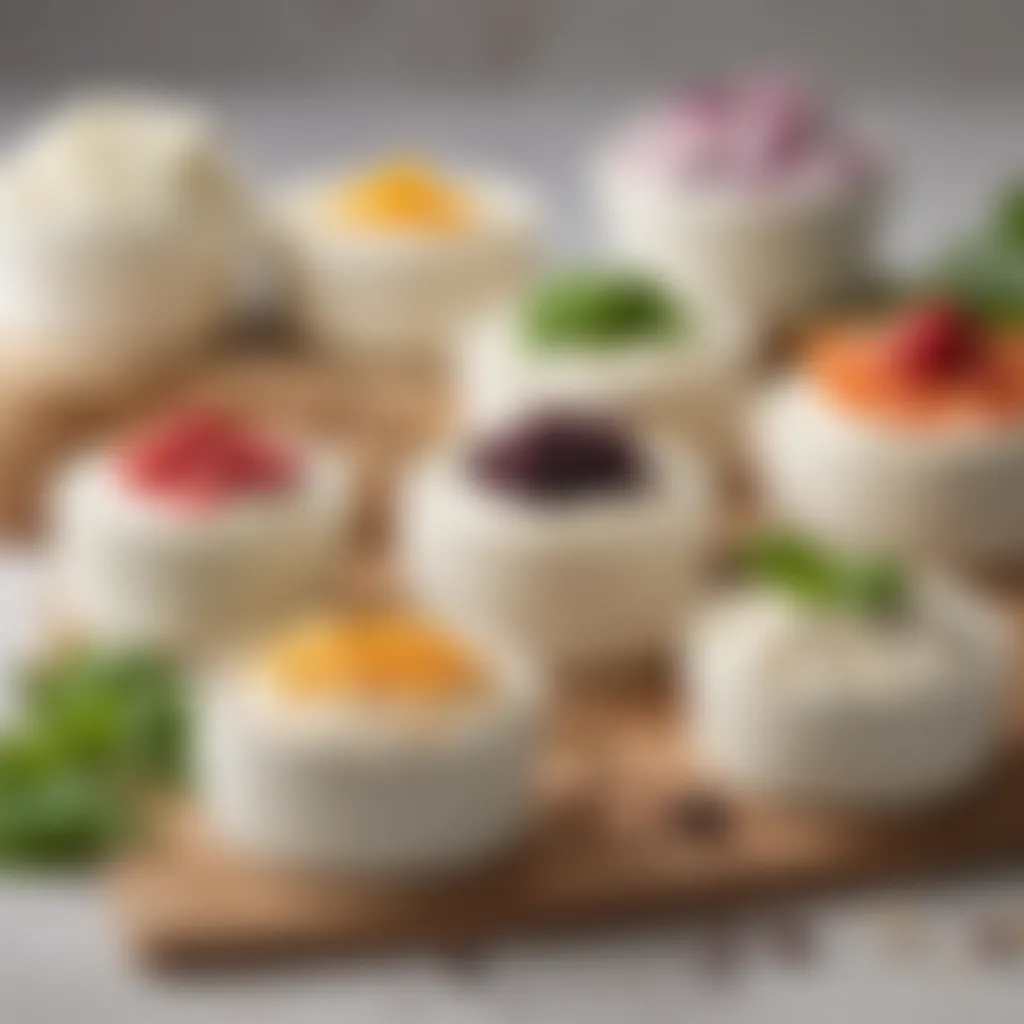 Diverse Plant-Based Cream Cheese Options A selection of plant-based cream cheese alternatives displayed artfully