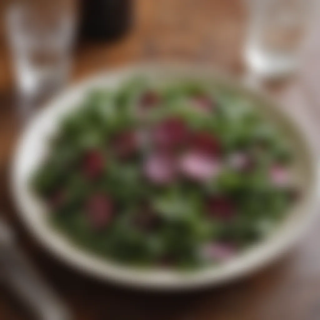 Delicate beet greens used in a sophisticated salad