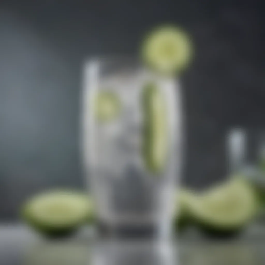 Elegant glass filled with sparkling cucumber and onion soda