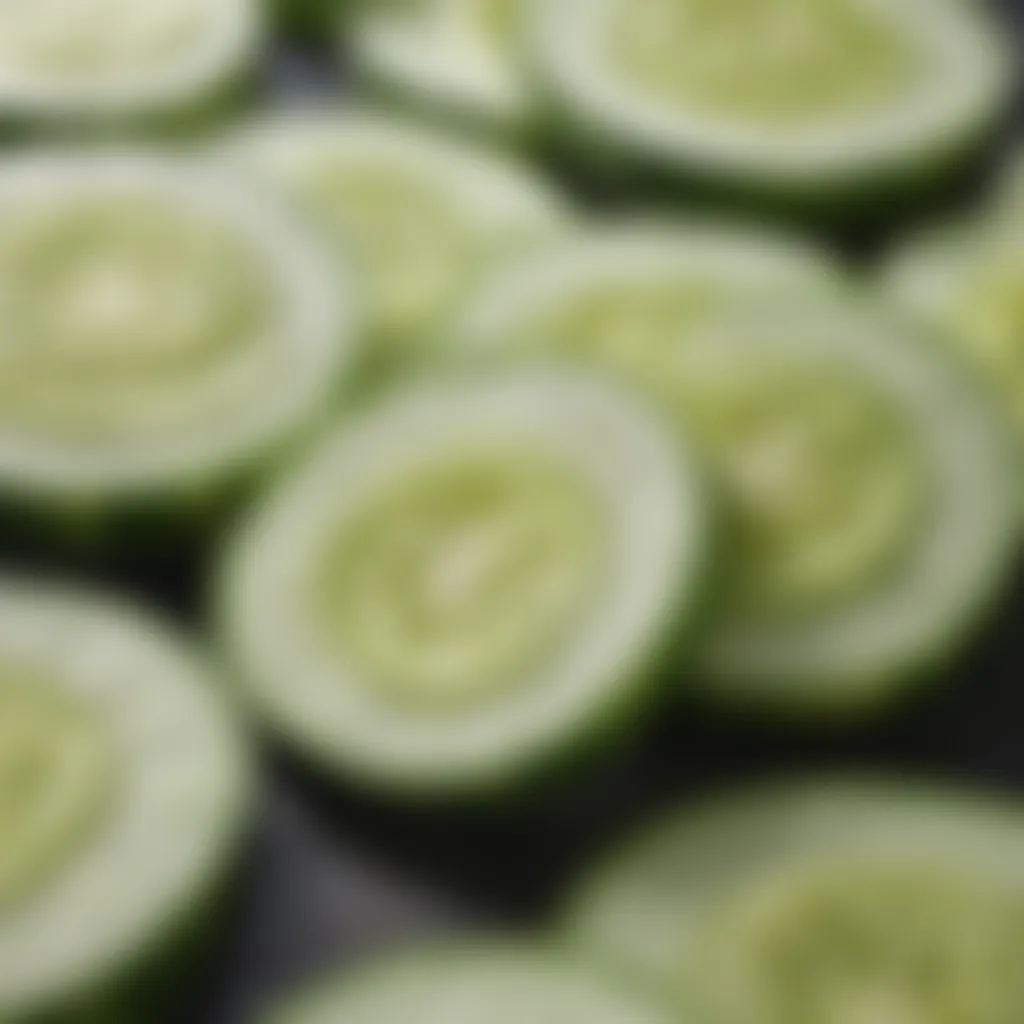 Close-up of freshly sliced cucumbers and onions