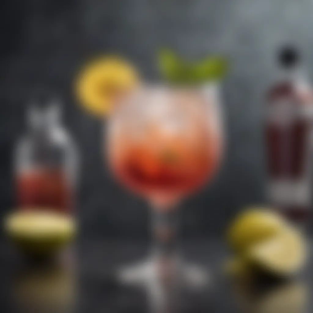 Artful presentation of a refreshing carbonated cocktail with garnishes