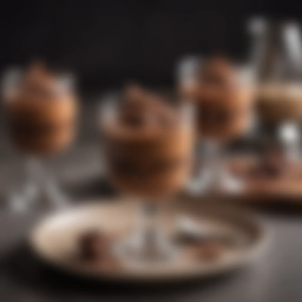 A beautifully arranged chocolate mousse in elegant glassware