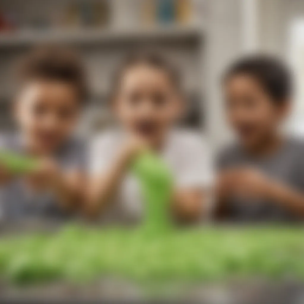 A playful scene of kids engaging with edible slime, showcasing joy and creativity.