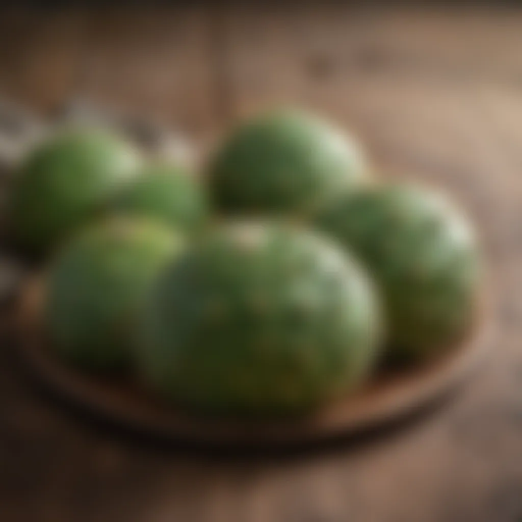 Fresh el nopal cactus pads displayed on a rustic wooden table.