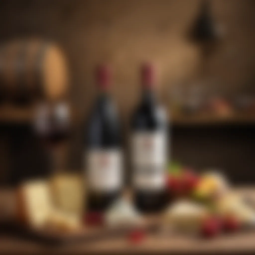 A selection of fine wines, arranged artfully in a rustic setting.