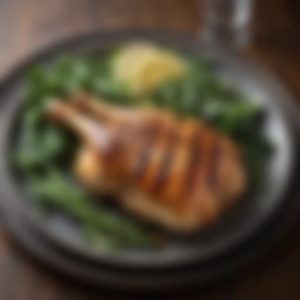 A beautifully plated grilled chicken with steamed greens