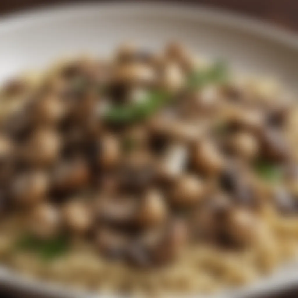 Close-up of fresh mushrooms used in risotto preparation