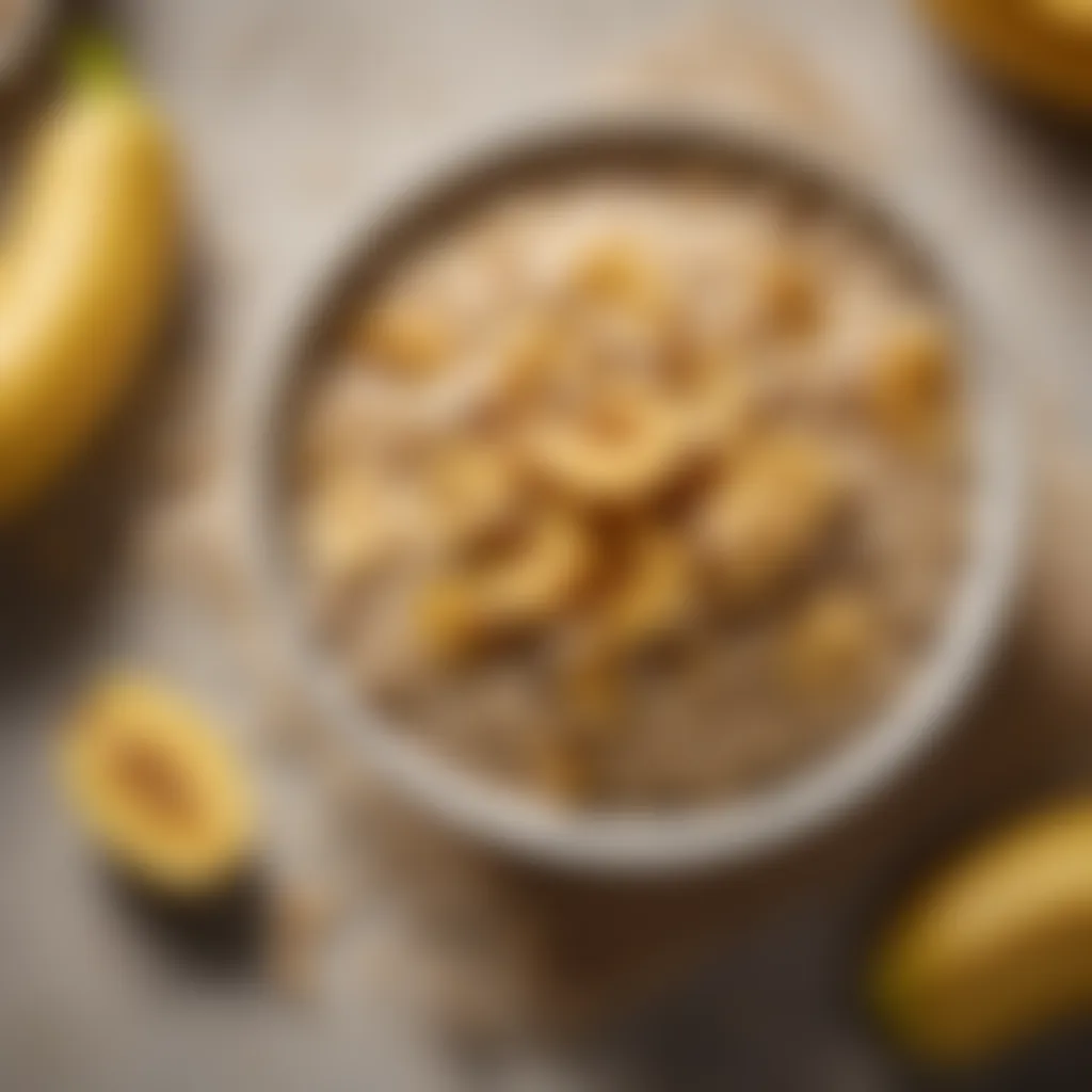 Healthy oatmeal topped with caramelized bananas and coconut flakes