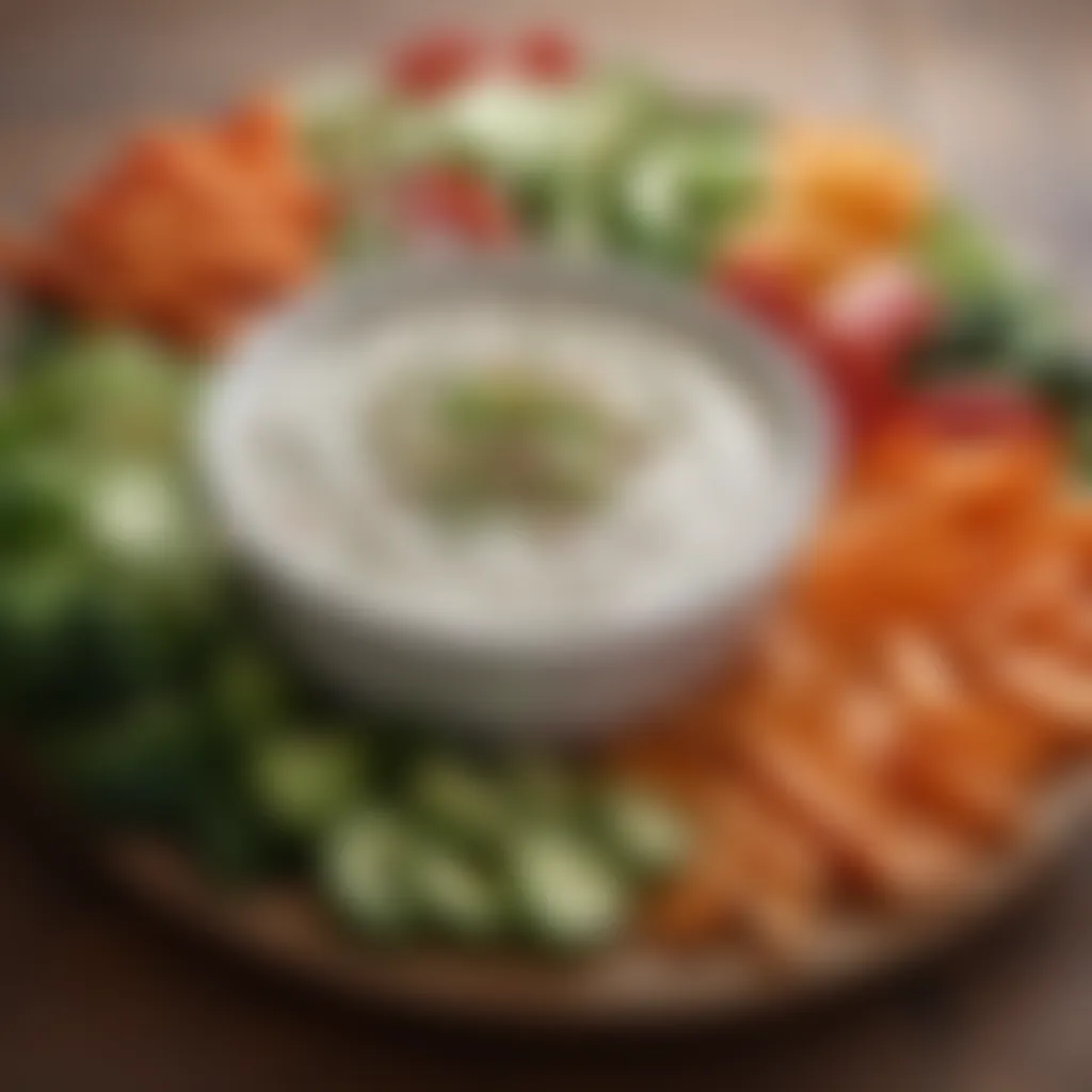 A vibrant bowl of Hidden Valley Ranch seasoning dip surrounded by fresh vegetables.