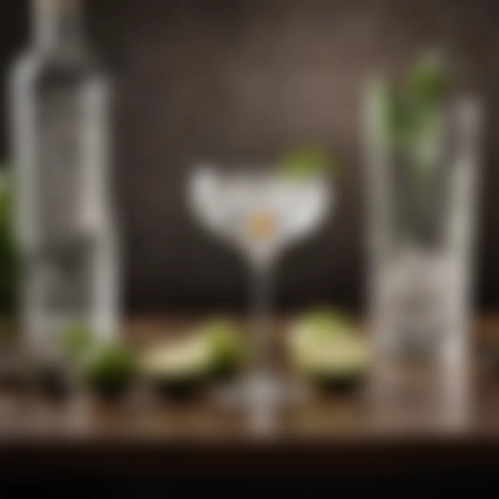 An elegant cocktail setting with gin and tonic preparation essentials